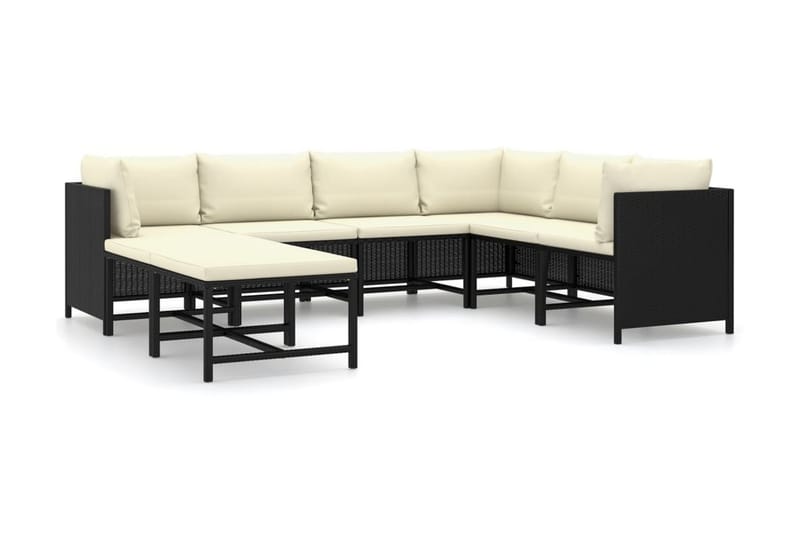 loungesæt til haven 8 dele med hynder polyrattan sort - Sort - Havemøbler - Loungemøbler - Loungesæt