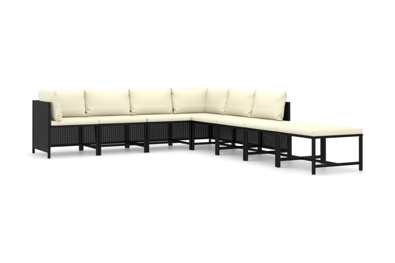 loungesæt til haven 8 dele med hynder polyrattan sort - Sort - Havemøbler - Loungemøbler - Loungesæt