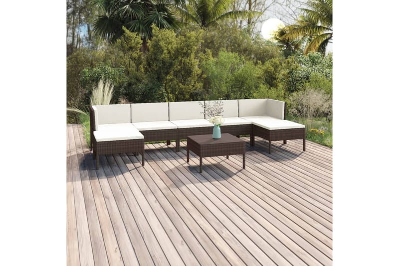 loungesæt til haven 8 dele med hynder polyrattan brun - Brun - Havemøbler - Loungemøbler - Loungesæt