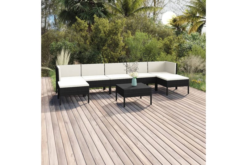 loungesæt til haven 8 dele med hynder polyrattan sort - Sort - Havemøbler - Loungemøbler - Loungesæt