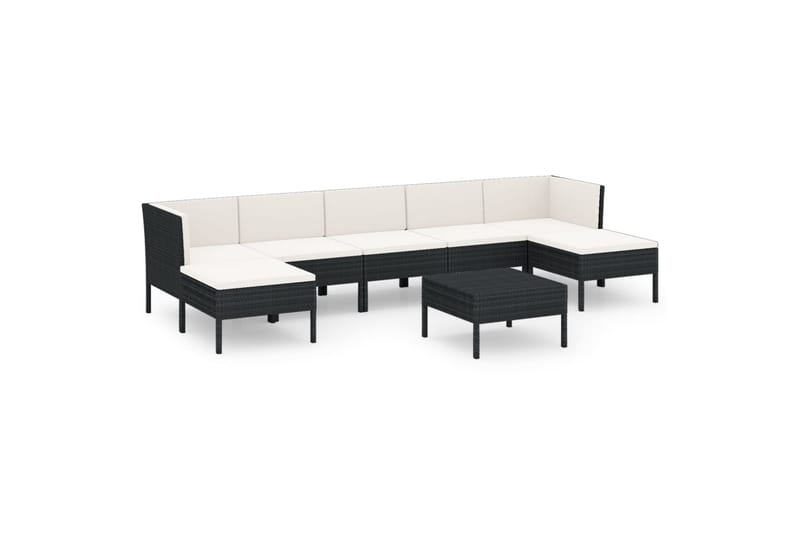loungesæt til haven 8 dele med hynder polyrattan sort - Sort - Havemøbler - Loungemøbler - Loungesæt
