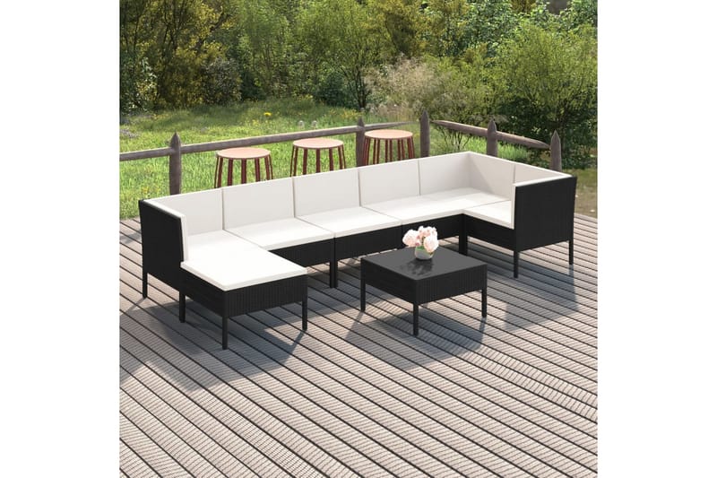 loungesæt til haven 8 dele med hynder polyrattan sort - Sort - Havemøbler - Loungemøbler - Loungesæt