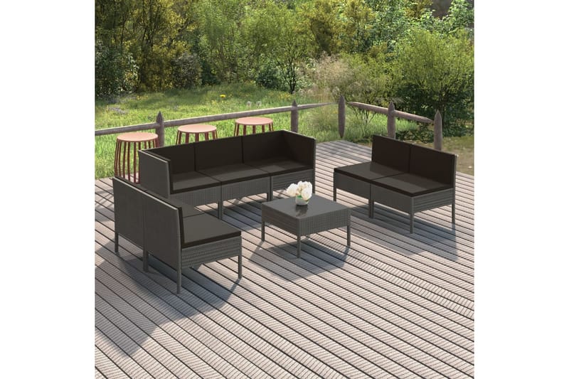 loungesæt til haven 8 dele med hynder polyrattan grå - Grå - Havemøbler - Loungemøbler - Loungesæt