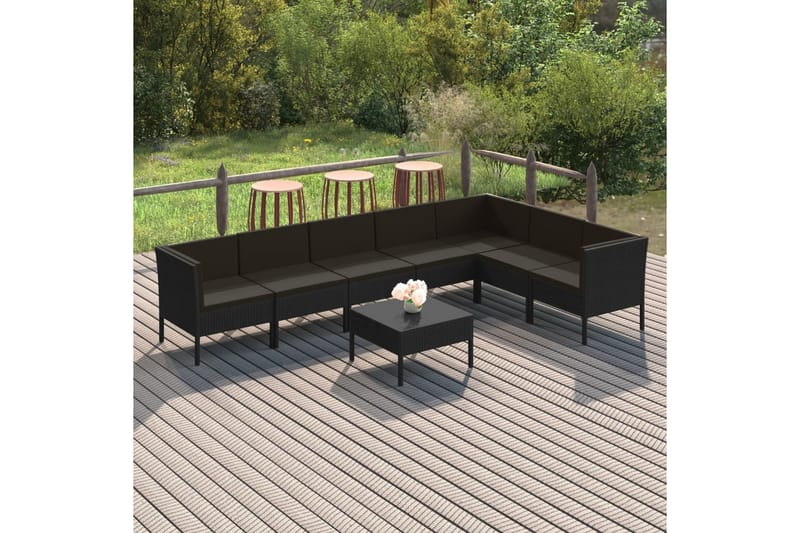 loungesæt til haven 8 dele med hynder polyrattan sort - Sort - Havemøbler - Loungemøbler - Loungesæt