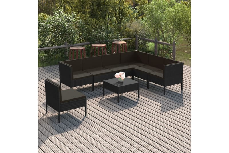 loungesæt til haven 8 dele med hynder polyrattan sort - Sort - Havemøbler - Loungemøbler - Loungesæt