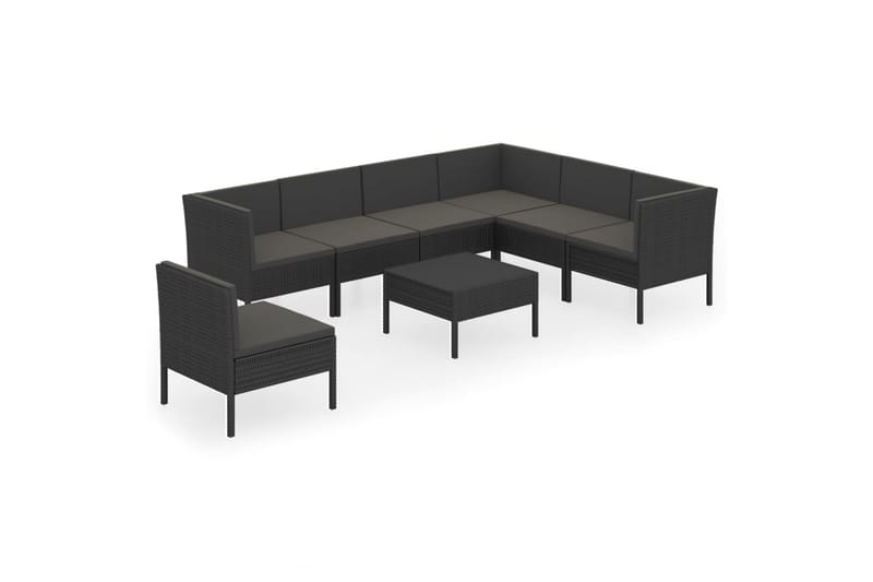 loungesæt til haven 8 dele med hynder polyrattan sort - Sort - Havemøbler - Loungemøbler - Loungesæt