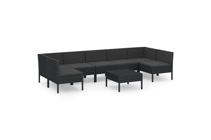 loungesæt til haven 8 dele med hynder polyrattan sort - Sort - Havemøbler - Loungemøbler - Loungesæt