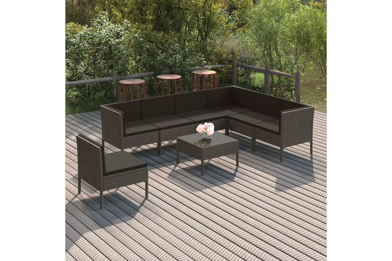 loungesæt til haven 8 dele med hynder polyrattan grå - Grå - Havemøbler - Loungemøbler - Loungesæt