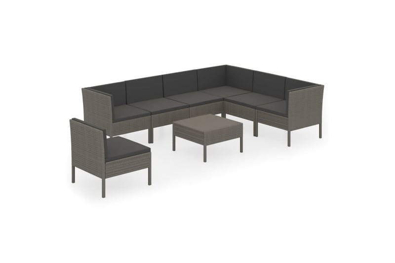 loungesæt til haven 8 dele med hynder polyrattan grå - Grå - Havemøbler - Loungemøbler - Loungesæt