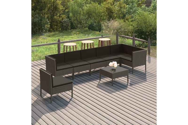 loungesæt til haven 8 dele med hynder polyrattan grå - Grå - Havemøbler - Loungemøbler - Loungesæt
