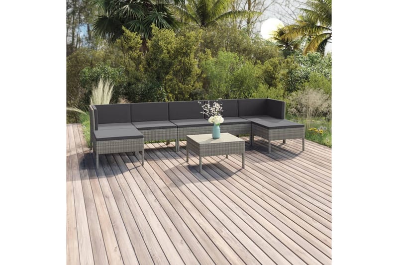 loungesæt til haven 8 dele med hynder polyrattan grå - Grå - Havemøbler - Loungemøbler - Loungesæt