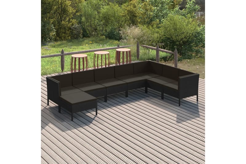 loungesæt til haven 8 dele med hynder polyrattan sort - Sort - Havemøbler - Loungemøbler - Loungesæt