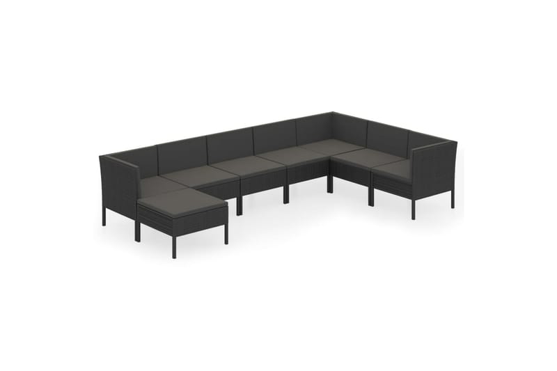loungesæt til haven 8 dele med hynder polyrattan sort - Sort - Havemøbler - Loungemøbler - Loungesæt
