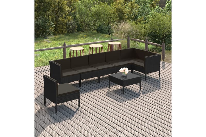 loungesæt til haven 8 dele med hynder polyrattan sort - Sort - Havemøbler - Loungemøbler - Loungesæt