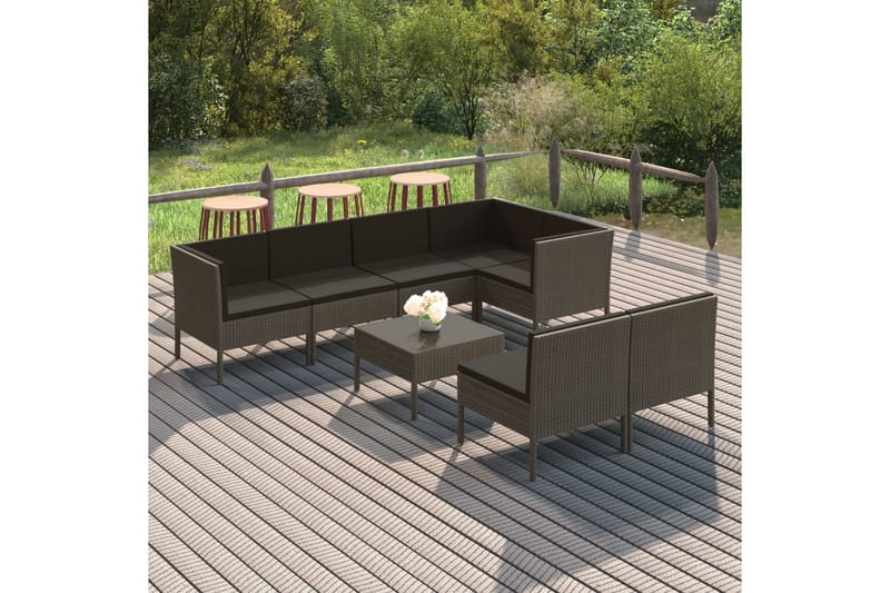 loungesæt til haven 8 dele med hynder polyrattan grå - Grå - Havemøbler - Loungemøbler - Loungesæt