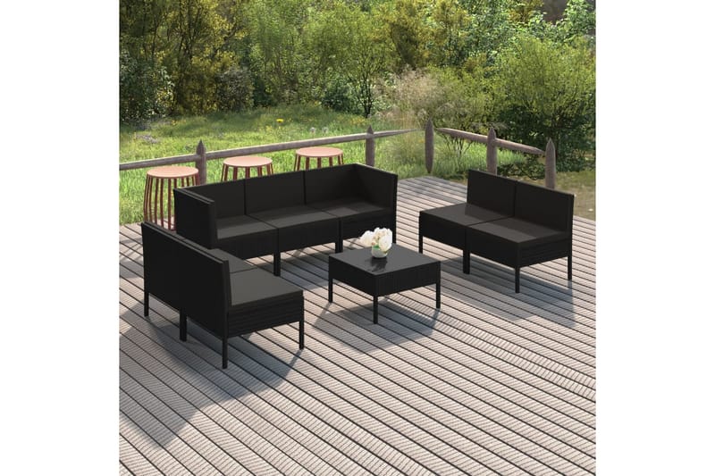 loungesæt til haven 8 dele med hynder polyrattan sort - Sort - Havemøbler - Loungemøbler - Loungesæt