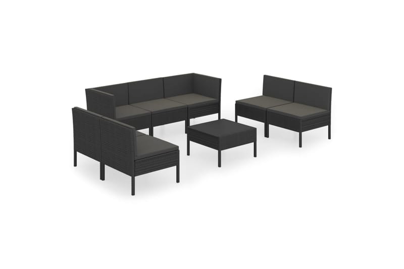 loungesæt til haven 8 dele med hynder polyrattan sort - Sort - Havemøbler - Loungemøbler - Loungesæt