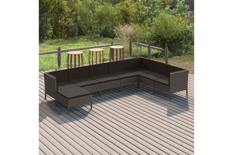 loungesæt til haven 8 dele med hynder polyrattan grå - Grå - Havemøbler - Loungemøbler - Loungesæt