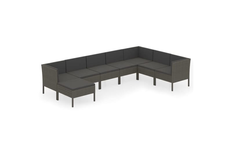 loungesæt til haven 8 dele med hynder polyrattan grå - Grå - Havemøbler - Loungemøbler - Loungesæt