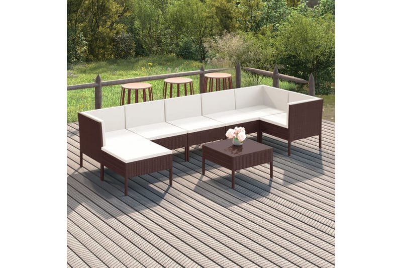loungesæt til haven 8 dele med hynder polyrattan brun - Brun - Havemøbler - Loungemøbler - Loungesæt