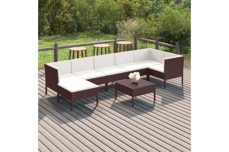 loungesæt til haven 8 dele med hynder polyrattan brun - Brun - Altanmøbler - Sofagrupper udendørs - Loungesæt