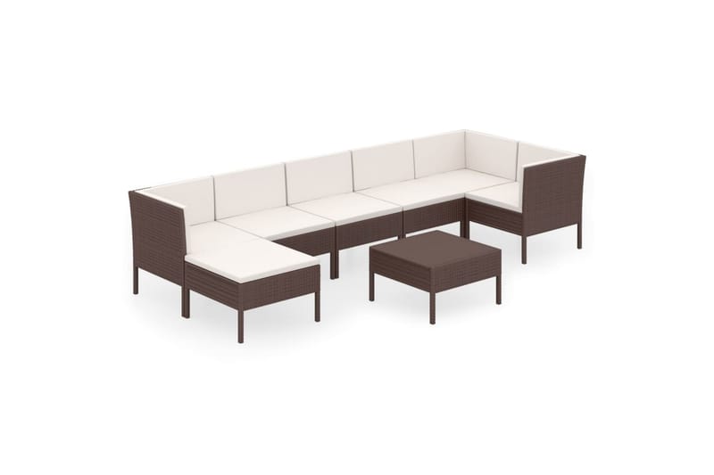loungesæt til haven 8 dele med hynder polyrattan brun - Brun - Havemøbler - Loungemøbler - Loungesæt