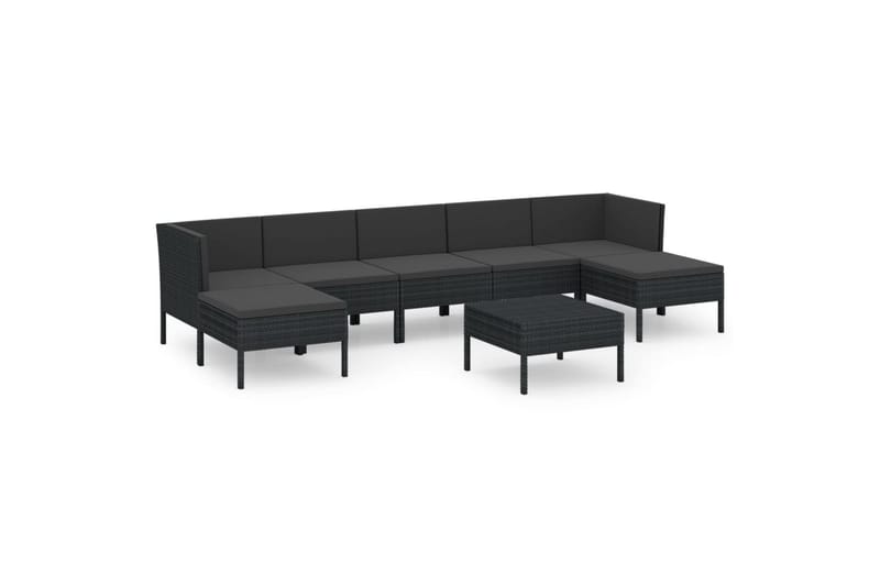 loungesæt til haven 8 dele med hynder polyrattan sort - Sort - Havemøbler - Loungemøbler - Loungesæt
