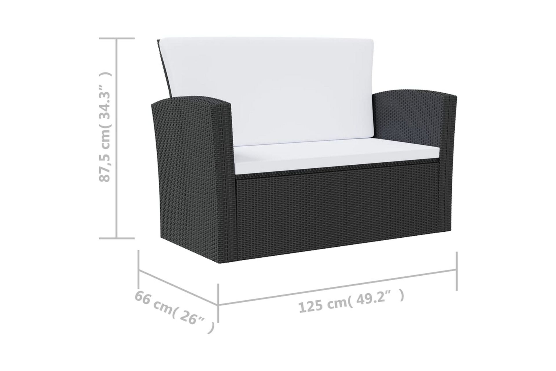 loungesæt til haven 8 dele med hynder polyrattan sort - Sort - Havemøbler - Loungemøbler - Loungesæt