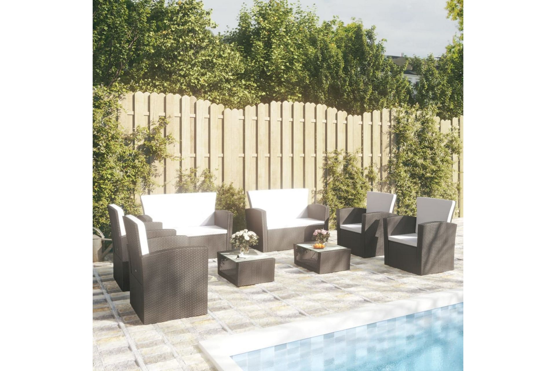 loungesæt til haven 8 dele med hynder polyrattan sort - Sort - Havemøbler - Loungemøbler - Loungesæt
