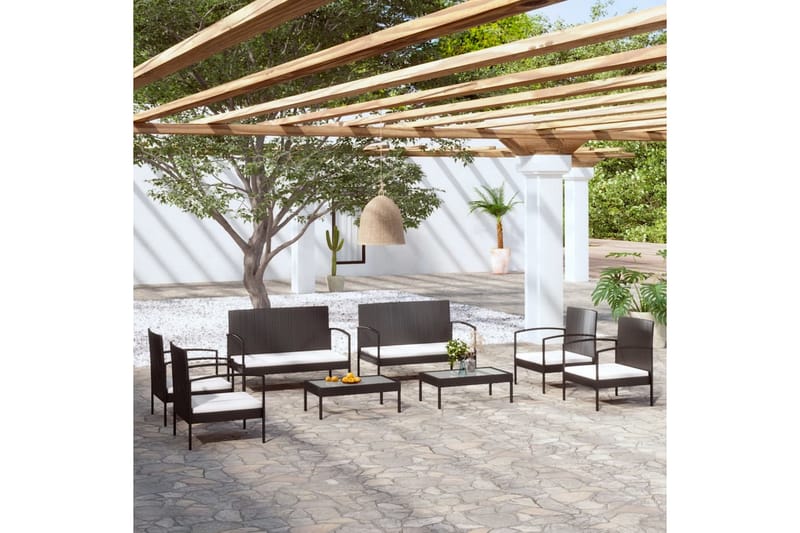 loungesæt til haven 8 dele med hynder polyrattan sort - Sort - Havemøbler - Loungemøbler - Loungesæt