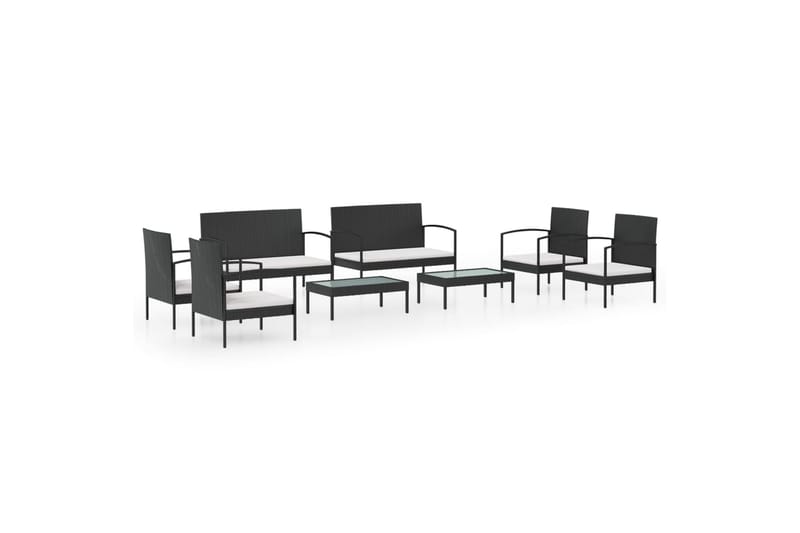 loungesæt til haven 8 dele med hynder polyrattan sort - Sort - Havemøbler - Loungemøbler - Loungesæt