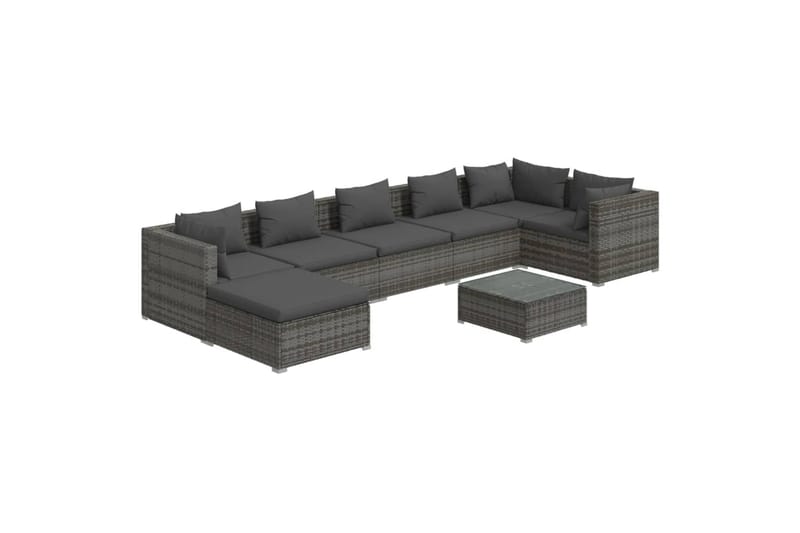 loungesæt til haven 8 dele med hynder polyrattan grå - Grå - Altanmøbler - Sofagrupper udendørs - Loungesæt