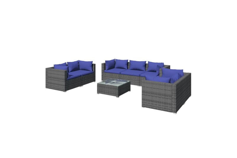 loungesæt til haven 8 dele med hynder polyrattan grå - Grå - Sofagrupper udendørs - Loungesæt - Altanmøbler