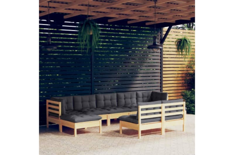 loungesæt til haven 9 dele med grå hynder fyrretræ - Grå - Altanmøbler - Sofagrupper udendørs - Loungesæt