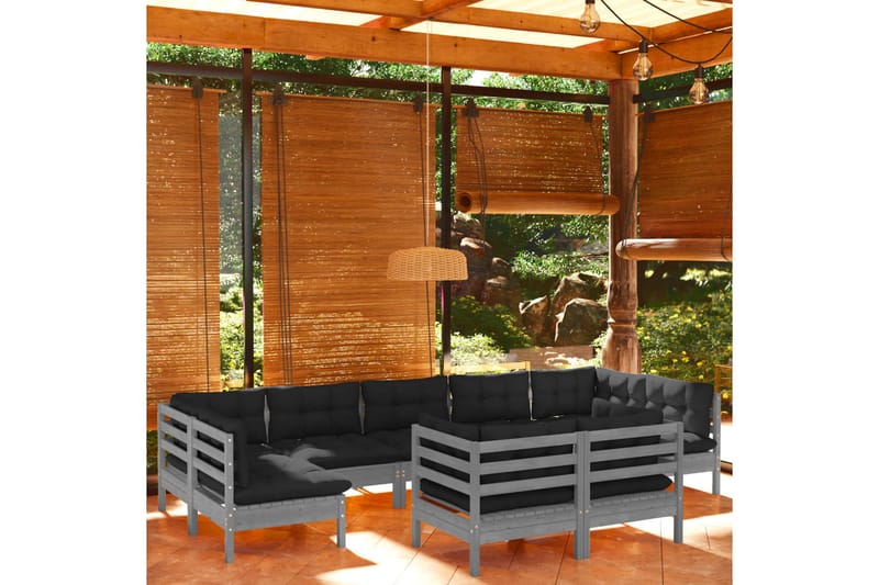 loungesæt til haven 9 dele med hynder fyrretræ grå - Grå - Altanmøbler - Sofagrupper udendørs - Loungesæt
