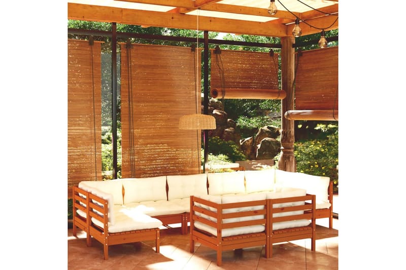 loungesæt til haven 9 dele med hynder fyrretræ gyldenbrun - Brun - Altanmøbler - Sofagrupper udendørs - Loungesæt