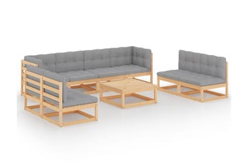 loungesæt til haven 9 dele med hynder massivt fyrretræ - Brun - Havemøbler - Loungemøbler - Loungesæt