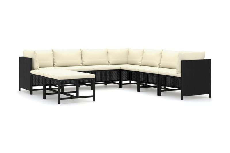 loungesæt til haven 9 dele med hynder polyrattan sort - Sort - Havemøbler - Loungemøbler - Loungesæt