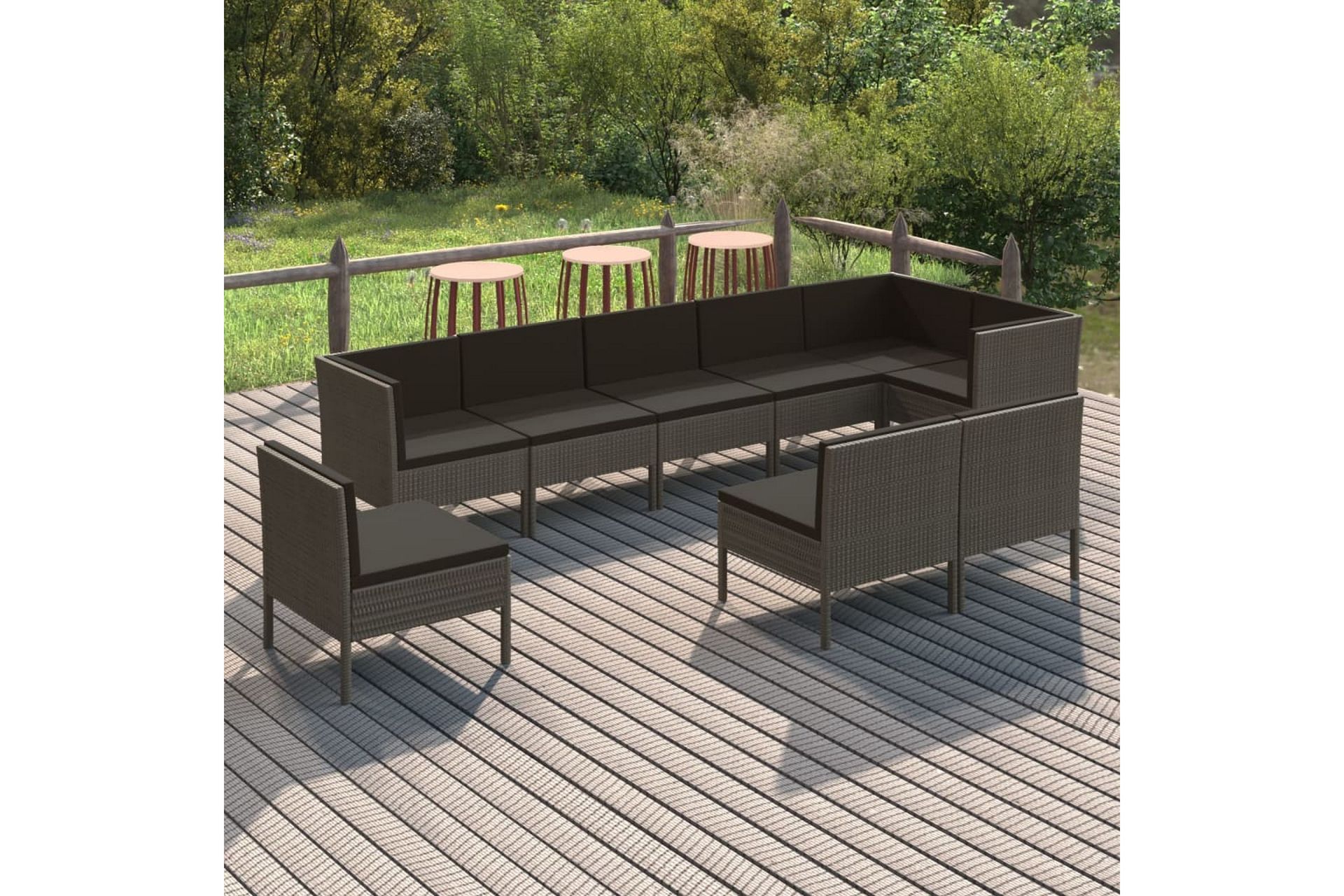 loungesæt til haven 9 dele med hynder polyrattan grå - Grå - Havemøbler - Loungemøbler - Loungesæt