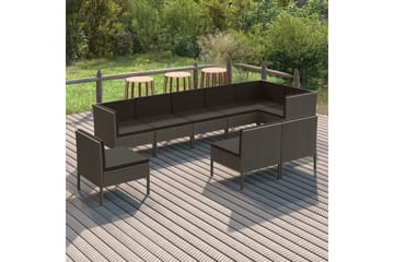 loungesæt til haven 9 dele med hynder polyrattan grå - Grå - Havemøbler - Loungemøbler - Loungesæt