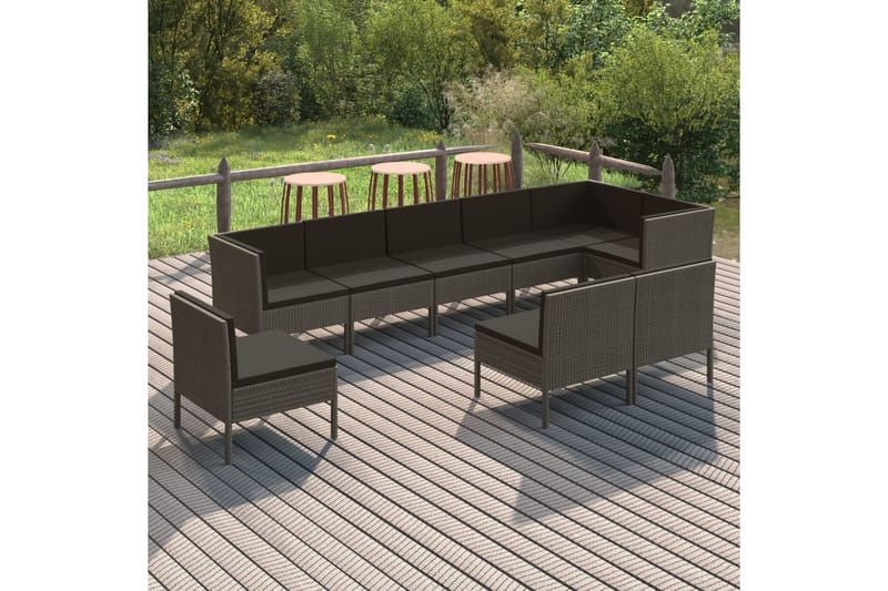 loungesæt til haven 9 dele med hynder polyrattan grå - Grå - Havemøbler - Loungemøbler - Loungesæt