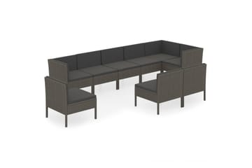 loungesæt til haven 9 dele med hynder polyrattan grå - Grå - Havemøbler - Loungemøbler - Loungesæt