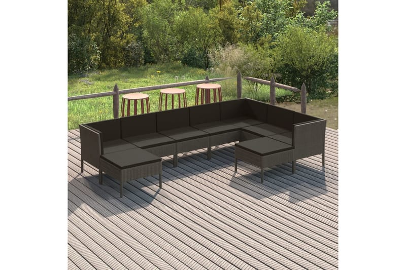 loungesæt til haven 9 dele med hynder polyrattan grå - Grå - Havemøbler - Loungemøbler - Loungesæt