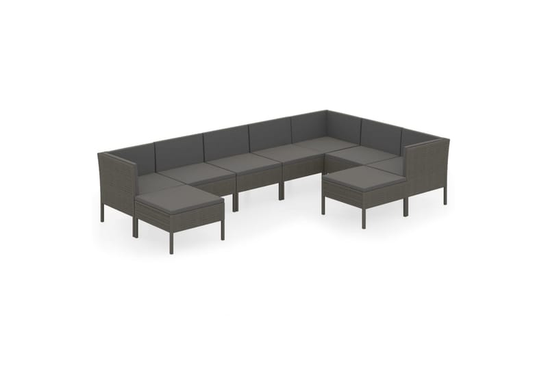 loungesæt til haven 9 dele med hynder polyrattan grå - Grå - Havemøbler - Loungemøbler - Loungesæt