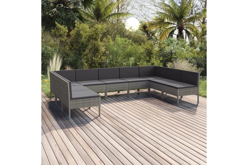 loungesæt til haven 9 dele med hynder polyrattan grå - Grå - Havemøbler - Loungemøbler - Loungesæt