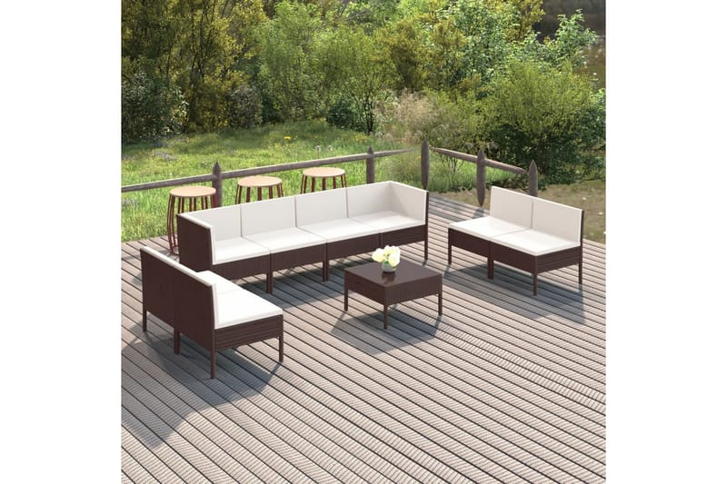 loungesæt til haven 9 dele med hynder polyrattan brun - Brun - Havemøbler - Loungemøbler - Loungesæt
