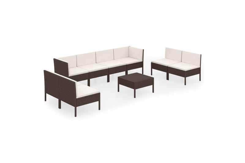 loungesæt til haven 9 dele med hynder polyrattan brun - Brun - Havemøbler - Loungemøbler - Loungesæt
