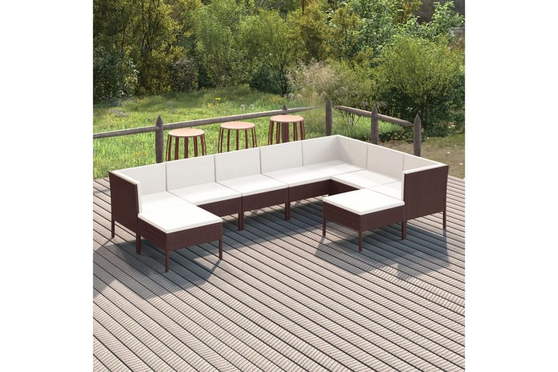 loungesæt til haven 9 dele med hynder polyrattan brun - Brun - Havemøbler - Loungemøbler - Loungesæt