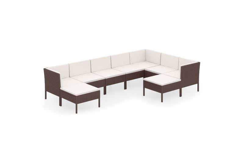 loungesæt til haven 9 dele med hynder polyrattan brun - Brun - Havemøbler - Loungemøbler - Loungesæt