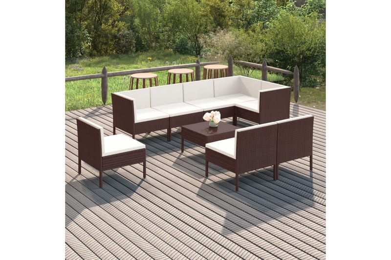 loungesæt til haven 9 dele med hynder polyrattan brun - Brun - Altanmøbler - Sofagrupper udendørs - Loungesæt